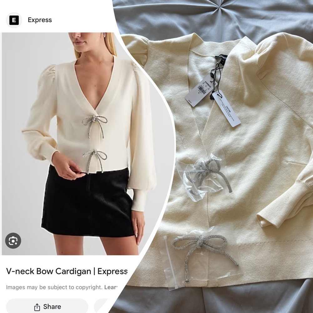 Express Embellished V-neck Rhinestone Bow Cardigan NWT Sold Out